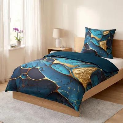 Produktbild von SANILO® Bettwäsche 135x200 cm, 100% feinste Baumwolle, 2-teilig, Bettbezug, Kissenbezug 80x80cm - Marmor Cobalt