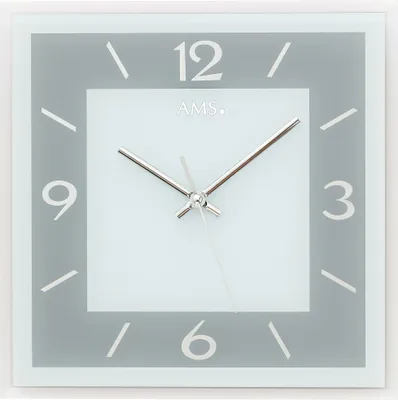 Produktbild von AMS 9573 Wanduhr Quarz analog grau eckig quadratisch mit Glas leise ohne Ticken