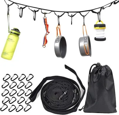 Immagine prodotto di Corda da campeggio premium da 45 metri con moschettone e gancio - Campeggio, escursionismo, accessori per tende