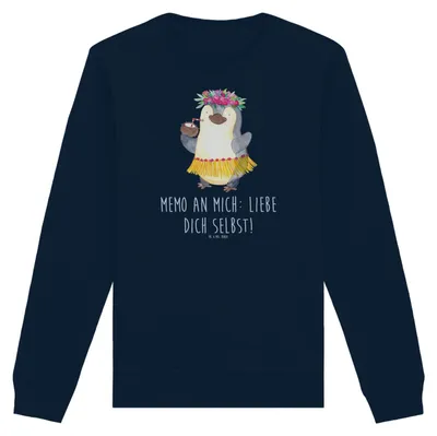Produktbild von Mr. & Mrs. Panda Baumwoll Pullover Pinguin Kokosnuss Größe M - French Navy - Geschenk, Urlaub, Hawaii, Pulli, Sweatshirt, Bio, Sweater