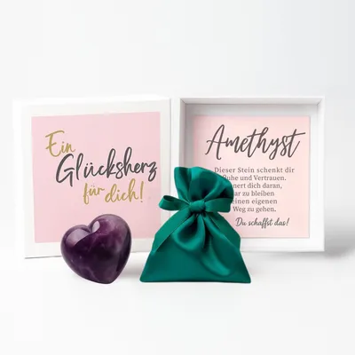 Produktbild von MilaBoo® Amethyst-Glücksherz „Du schaffst das“ – 4 cm Edelstein-Herz als Mutmacher in Geschenkbox