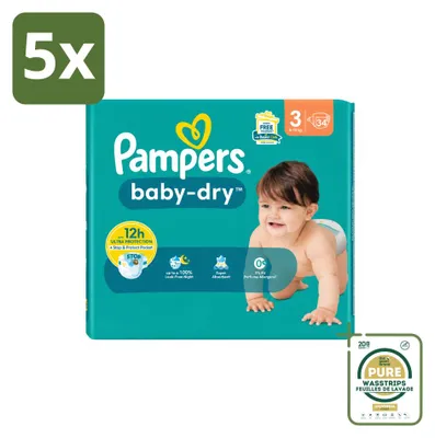 Produktbild von 5 x Pampers Baby-Dry Windeln Größe 3 (6-10 kg) - Vorratspackung - 5 Stücke