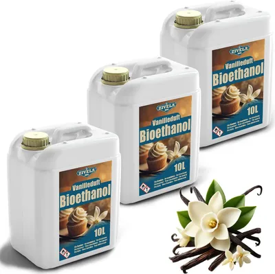 Produktbild von Bioethanol 96,6% 30L |  Alkohol Vanilleduft 96,6% 3x10L | Bioethanol für Kamin, Tischkamin, Bioethanol Kamin | Bioethanol Vanilleduft | Saubere Verbrennung, ohne Rauch, lebendige und stabile Flamme