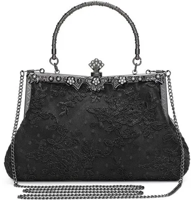 Image de Pochette vintage noire avec motif floral et bordures