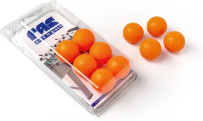 Produktbild von Tischfußballball-Set mit 10 Kunststoffbällen, 33 mm, 19 g, Weiß, Gelb und Orange