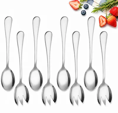 Salatbesteck 8-teilig, Edelstahl, 4 Gabeln + 4 Löffel, silber