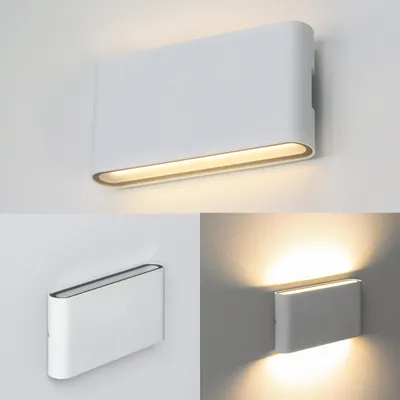 Produktbild von 12W "SAFATA" LED Wandleuchte IP54 für den Außen-/Innenbereich, rechteckiges Design in weißem Aluminium, Auf- und Abstrahlung, 2700K Warmweiß