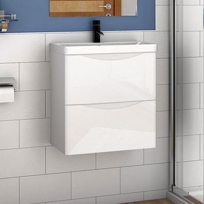 Badmöbel Set Weiß Hochglanz 50 cm Sofia Waschbecken mit Unterschrank Waschtisch