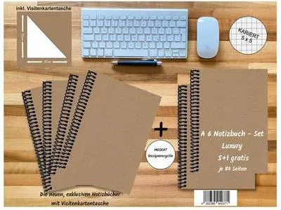 Produktbild von A 6 Notizbuch - Set, 4+2 gratis, Luxury 80 Seiten MUSKAT Designerecycling, kariert 5x5mm