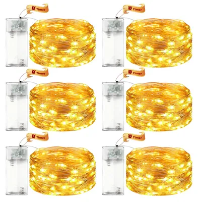 LED-Lichterkette 6er Set, 3M, 30 LEDs, warmweiß, Timer