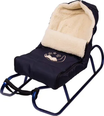 Produktbild von Holzschlitten Kinderschlitten aus Buchenholz Rückenlehne inkl. Zugseil + Winterfußsack Schlittensack 40 x 90 cm Fußsack Schlitten Kinderwagen (Dunkelblau)