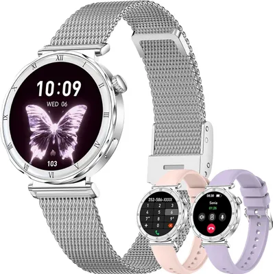 Produktbild von Runde Damen-Smartwatch mit Telefonfunktion über 110 Sport- und Fitnessfunktionen, IP67-er Schrittzähler Herzfrequenz-, SpO2-