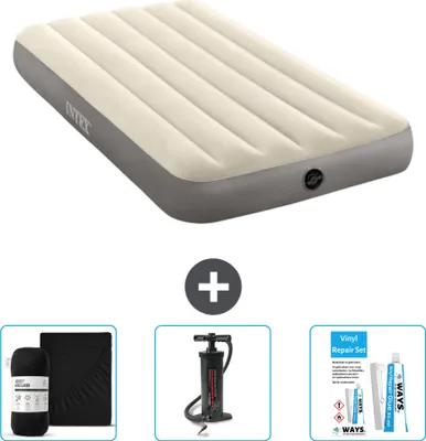 Produktbild von Intex Luftbett – 1 Person – 99 x 191 x 25 cm – Beige – im Lieferumfang enthalten Spannbettuch - Pumpe en Reperaturset
