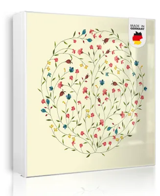 Produktbild von banjado Schlüsselkasten aus Metall, 30x30cm groß mit 32 Haken, als Magnettafel nutzbar, Korpus weiß, Anschlag links, Blumenreigen [SKGW2 10755]