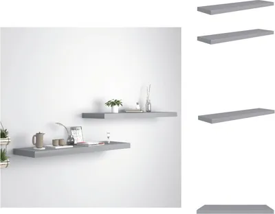 Obrázek produktu pro vidaXL Plovoucí nástěnné police 2 ks. Šedé 90x23,5x3,8cm MDF - Nástěnné police