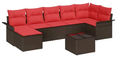 Image de Ensemble de canapés de jardin vidaXL avec coussins, 8 pièces, en polyrotin marron