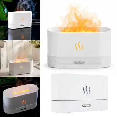 Immagine prodotto di Umidificatore ultrasuoni bianco 180 ml con diffusore profumi luce LED effetto fuoco e potenza 4,5 W