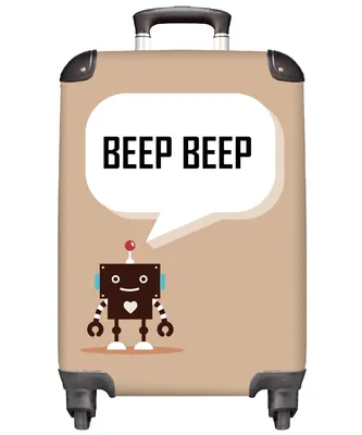 Obrázek produktu pro NoBoringSuitcases.com® Kufry Příruční kufr na kolečkách Malý cestovní kufr na 4 kolečkách - Robot - Ilustrace - Letecký - taupe - Dětský - Příruční velikost < 55x40x23 cm a 55x40x20 cm - Foto kufr - Příruční kufr - Palubní zavazadlo - Dětský kufr - Dětský vozík. Kufry.