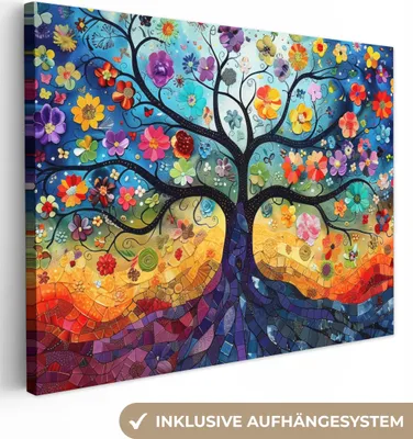 Obrázok produktu pre MuchoWow® - Plátno - Strom - Farebné - Kvety - Umenie - Abstraktné, nástenná maľba, nástenné dekorácie, obrazy do obývačky, 40x30cm