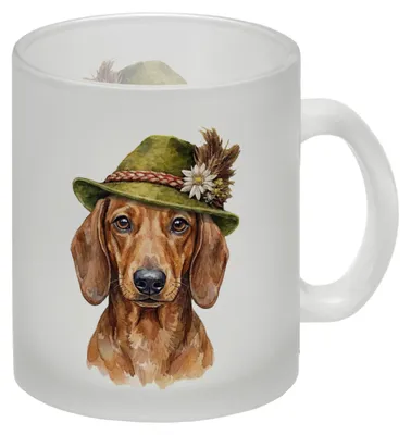 Produktbild von Dackel mit alpenländischem Trachtenhut Glas Tasse