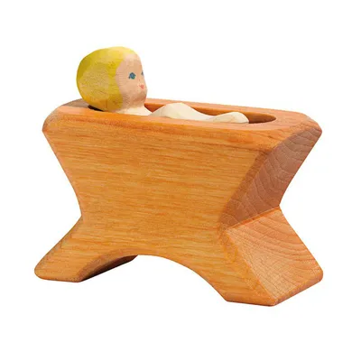 Produktbild von Ostheimer Krippe mit Kind 2teilig aus Holz Farbe braun Länge 8cm