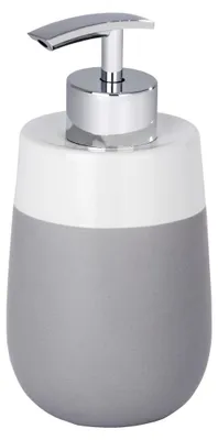 Produktbild von WENKO Seifenspender Mod. Malta stilvoller nachfüllbarer Seifendosierer aus hochwertiger Keramik für Flüssigseife und Lotion 7,5 x 15 x 8 cm Grau/Weiß