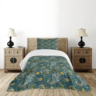 Produktbild von ABAKUHAUS Paisley Tagesdecke Set, Antike Blumenmotiv Altmodische Blüten Orientalisches Kultur Inspiriertes Design, 170 x 220 cm, Mehrfarbig