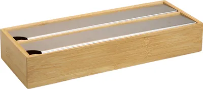 Produktbild von Moon Home Folienspender mit 2 Fächern für Alufolie & Frischhaltefolie, aus  Bambus/Holz, Edelstahl-Schneideklinge, Folienschneider Küche