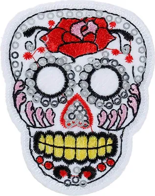 Produktbild von 1 Schädel Totenkopf - Aufbügler Bügelbild Applikation bestickt, 75x57mm, bunt