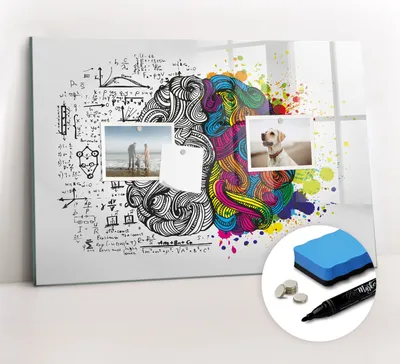 Produktbild von Magnetpinnwand Memoboard - Zubehörsatz - Schwarzer Marker + Schwamm + Magnete - 60 x 40 cm - Gehirnabstraktion