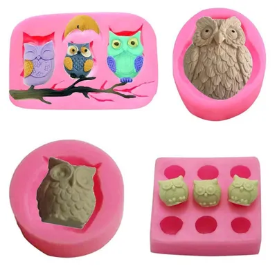 Obrázek produktu pro Silikonová forma na sovy, 3D, pro zdobení dortů a cukrovinek, růžová, sada 4 kusů