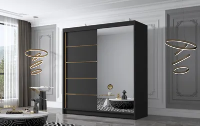 Obrázok produktu pre Šatníková skriňa so zrkadlom MILINA - 180 cm, čierna