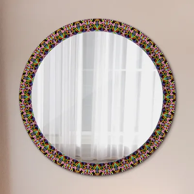 Produktbild von Kosmetikspiegel Spiegel - Flurspiegel - Spiegel mit Modischem Print – Dekospiegel - Psychodelisch Mandala Muster - Rund: Ø90cm