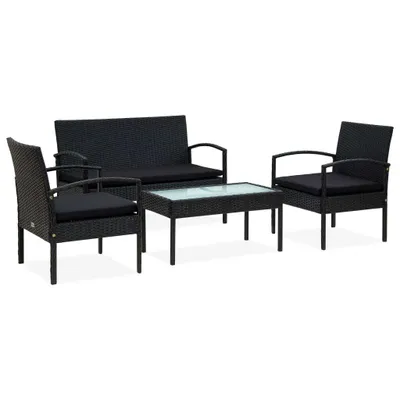 Produktbild von 4-tlg. Garten-Lounge-Set mit Auflagen Poly Rattan Schwarz