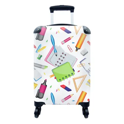 Produktbild von MuchoWow® Koffer Handgepäck Trolley Rollkoffer Kleine Reisekoffer mit 4 Rollen - Muster - Schule - Bleistift - Cabin Size < 55x40x23 cm & 55x40x20 cm - Fotokoffer - Kabinenkoffer - Boardgepäck - Reise-Box - Reisekoffer - Reisegepäck - Koffer mit Bild - Trolley für Kinder