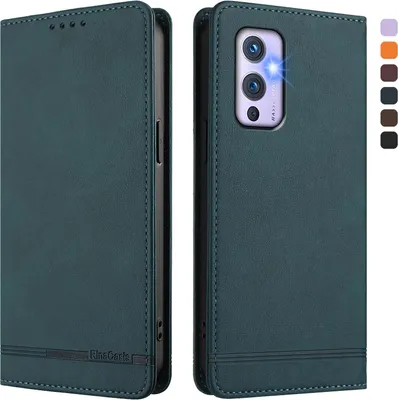 Image de Etui pour OnePlus 9, étui rétro en cuirPolyuréthaneavec support et fentes pour cartes Vert