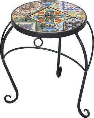 Produktbild von Blumenhocker aus Metall mit Mosaik-Keramikfliesen Pflanzenhocker Blumenständer Pflanzenständer  - Ø 23 cm - H 29 cm