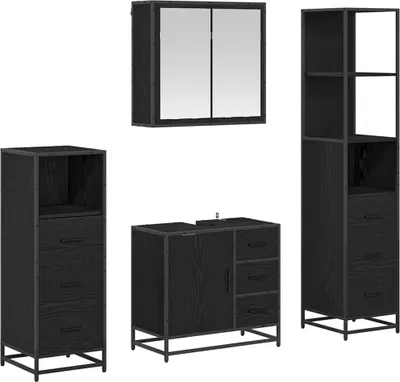 Produktbild von vidaXL Badezimmermöbel-Set 4 pcs Schwarz Eichen-Optik Holzwerkstoff