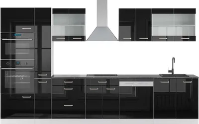 Obrázok produktu pre Kuchynský kút Vicco R-Line Čierna vysoký lesk/biela 350 cm s vysokou skrinkou, AP antracit, Model 42731