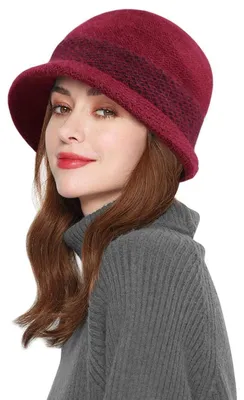 Obrázek produktu pro Dámská pletená čepice typu "beanie", podšitá, teplá, univerzální velikost, barva: vínová