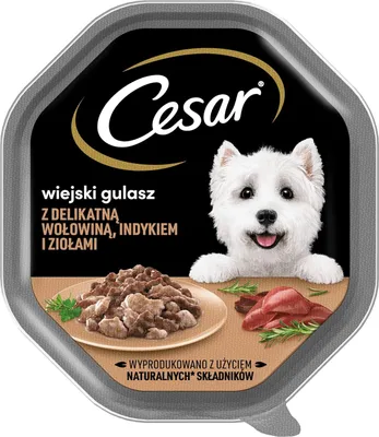 Produktbild von Cesar Landragout Nassfutter für ausgewachsene Hunde mit zartem Truthahn, Rind und Kräutern, Schale 14 x 150g