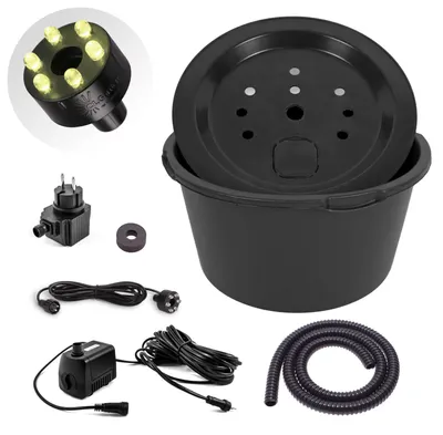 Produktbild von CLGarden Set Springbrunnenpumpe SP1 mit 90l Becken LED Beleuchtung warmweiß GFK Abdeckung PE Wasserbehälter Springbrunnenbecken Gartenbrunnen DIY 12V Pumpe