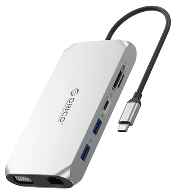 Obrázek produktu pro Orico XCR dokovací stanice s USB-C, 12 v 1: 3x USB-A 3.1, 1x USB-A 2.0, 1x USB-C s podporou PD 100 W, 1x USB-C 3.1