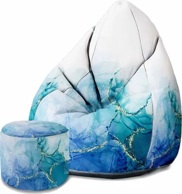 Produktbild von Dreamroots Vak na bôby 80x80x120cm Vak na bôby s operadlom a stoličkou a poťahom Vankúš na sedenie Podlahový vak na bôby s výplňou Blue Marmur