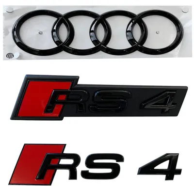 Original Audi RS4 Black Edition PAKET Schwarz Emblem Kühlergrill + Heck + Ringe – Produktansicht