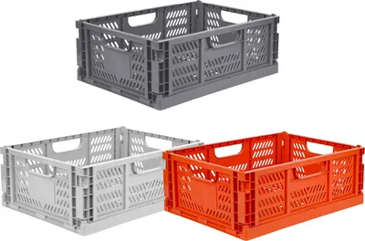 Produktbild von TURBO PRODUKTE 3er-Set Klappkisten Mittel – faltbar, 30,4×20,3×12,5 cm – Orange, Grau