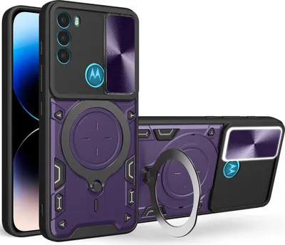 Produktbild von Handyhülle für Motorola Moto G71 5G Dual-Layer Stoßfest Rüstung Hülle mit Dia Kameraschutz und Kreisförmig Ring Ständer Lila