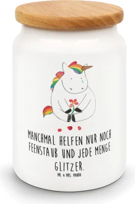 Produktbild von Mr. & Mrs. Panda müslidose Einhorn Traurig - Weiß - Geschenk, zuckerdose, Blume, Liebe, Dose, behälter, Kaffeedose, Glitzer, Trauer, Einhörner, Vorratsbehälter, Unicorn