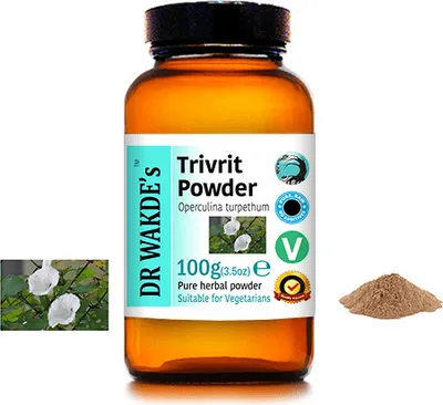 Produktbild von DR WAKDE'S Trivrit Pulver (Operculina turpethum) - 100 g (3,5 Unzen) | Rein, Raw & Getrocknetes Pulver | Ayurveda-Kräuter | Vegan | Nichts hinzugefügt