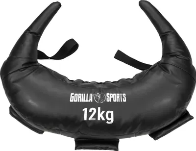 Produktbild von GORILLA SPORTS® Bulgarian Bag - 12kg, 5 Schlaufen, aus Kunstleder, Schwarz - Sandsack, Bulgarische Tasche, Power Bag, Sand Sack, Krafttraining, Fitness